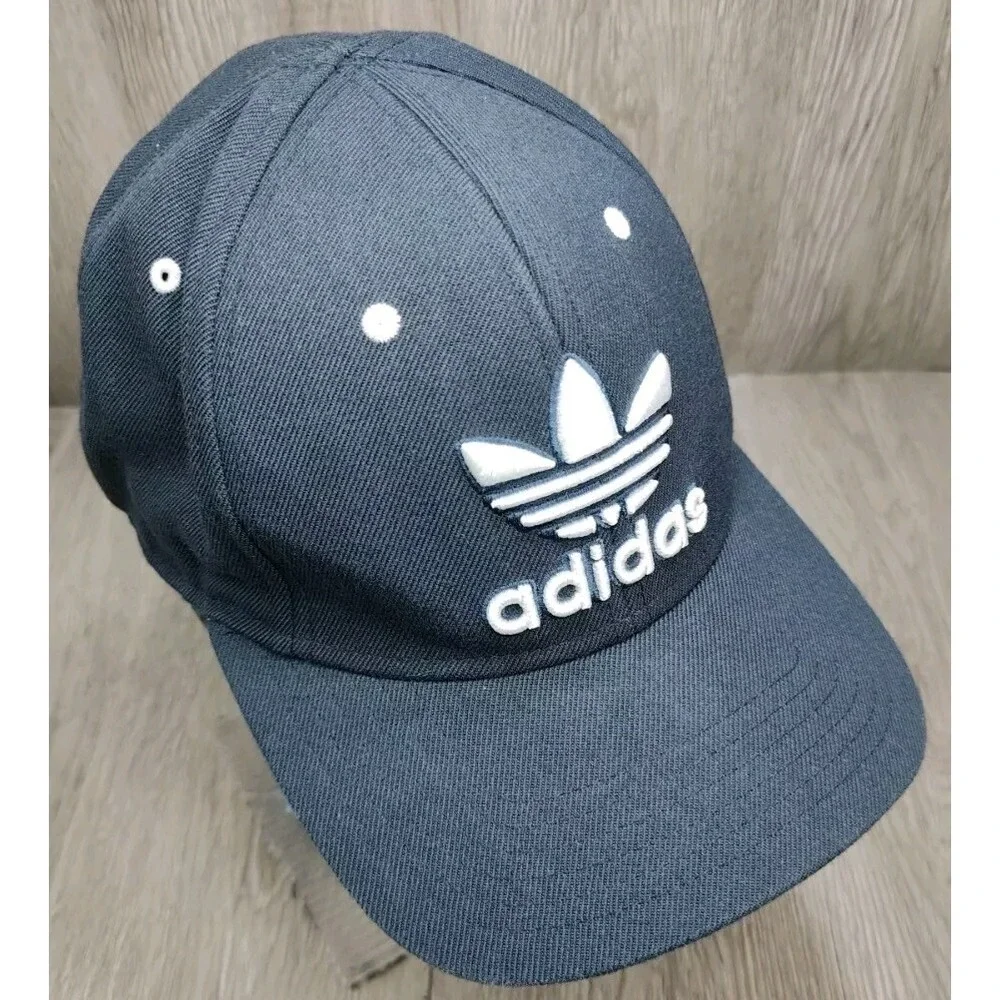 Adidas‎ Snapback Hat Cap Navy Blue Wool Blend Flat Bill Embroidered Logo
